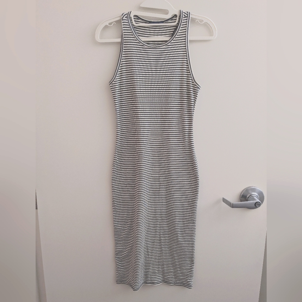 Chic Soprano Hourglass Racerback Tank Dress Navy Ivory Stripe